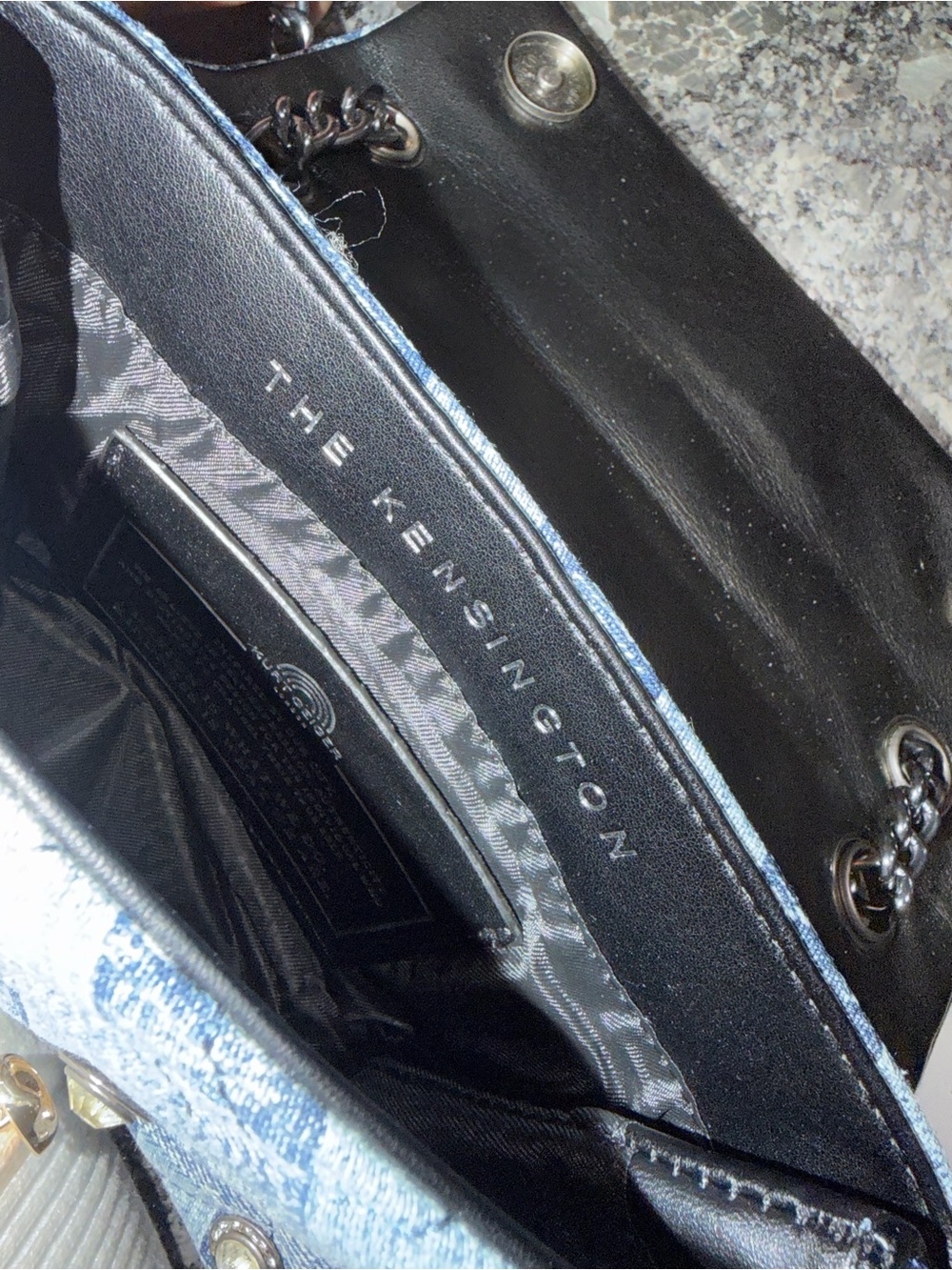 Denim Blue Embellished Crossbody Bag with Chain Strap - Picture 3 of 3